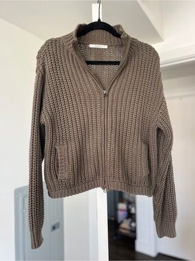 Pharaoh Knit Full Zip Sweater Olive Green Size Medium